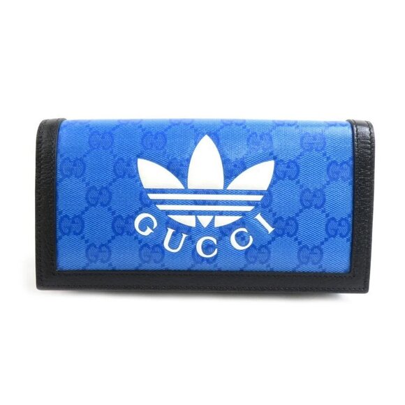Auth GUCCI x adidas Wallet Chain Bag Blue/Black/White Leather/Goldtone - Picture 1 of 8